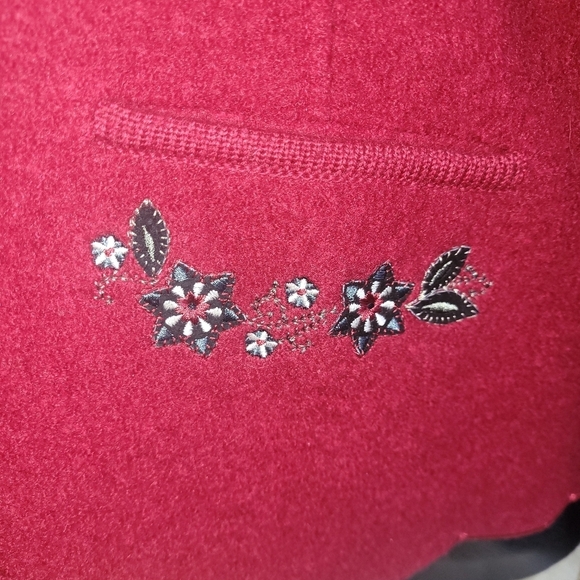 Lindor Red Pure Wool Embroidered Cottagecore Cardigan Sweater L - Picture 9 of 9
